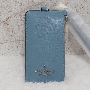 Kate Spade Madison Leather Card Case Lanyard (Polished Blue)